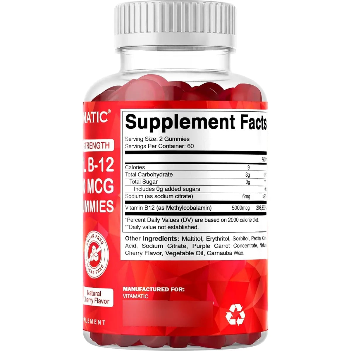 Gomitas De Vitamina B12 Metilo 5000 Mcg 120 Unidades Sabor Cereza Veganas