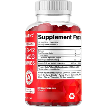Gomitas De Vitamina B12 Metilo 5000 Mcg 120 Unidades Sabor Cereza Veganas