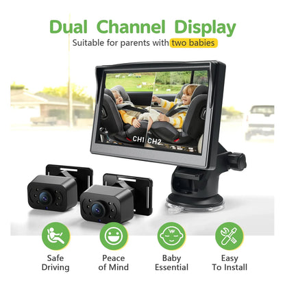 Camara Coche Bebe HD 1080P Doble Canal Vision Nocturna 5 Pulgadas