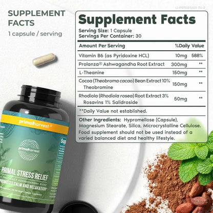 Suplemento Natural Para Aliviar El Estrés Con Ashwagandha Y LTeanina 30 Cápsulas