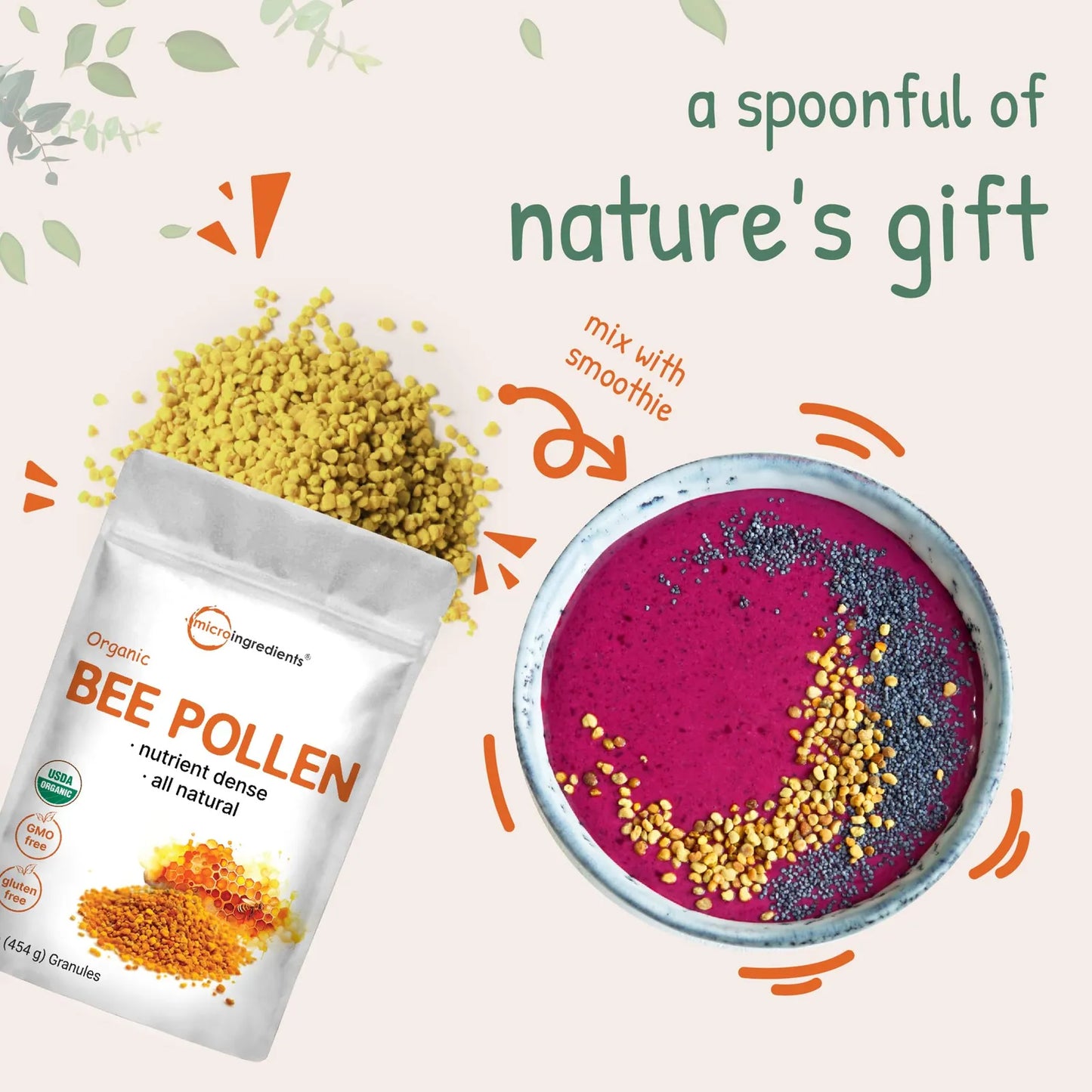 Gránulos De Polen De Abeja Orgánico 450g Superalimento Natural Rico En Vitaminas