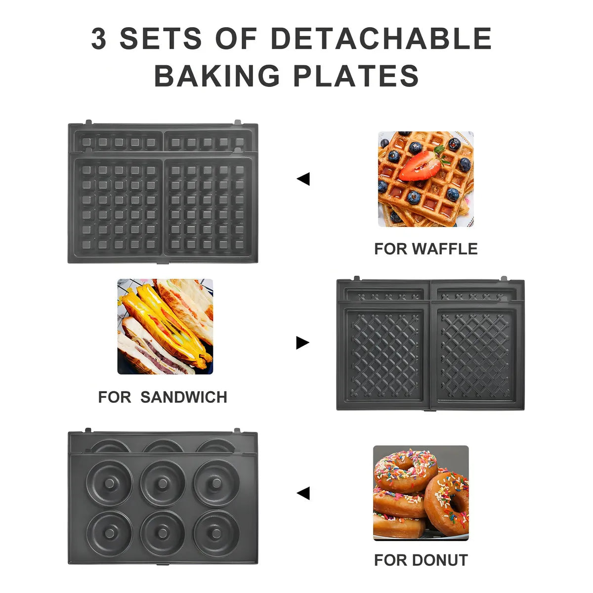 Maquina Para Donas Waffles Sandwich 3 En 1 Planchas Intercambiables Health