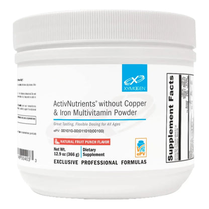 Polvo Multivitaminico Sin Cobre Ni Hierro Ponche De Frutas Xymogen Activnutrients 12.9 Onzas