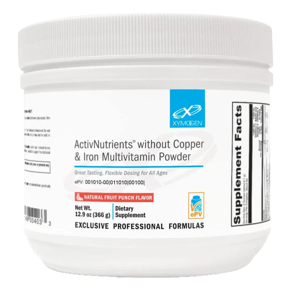 Polvo Multivitaminico Sin Cobre Ni Hierro Ponche De Frutas Xymogen Activnutrients 12.9 Onzas