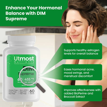 Suplemento DIM Para Mujeres 350 Mg Extracto De Brócoli Y Bioperina Regulador Hormonal