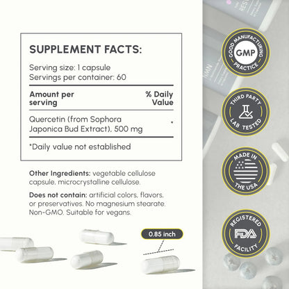 Quercetina 500 Mg 60 Capsulas Antioxidante Cardiovascular Vegano