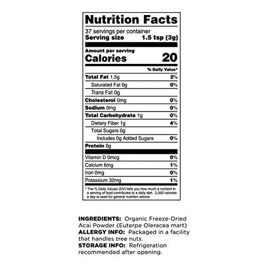 Polvo De Bayas De Açaí Orgánicas 4 Onzas Antioxidantes Y Omega