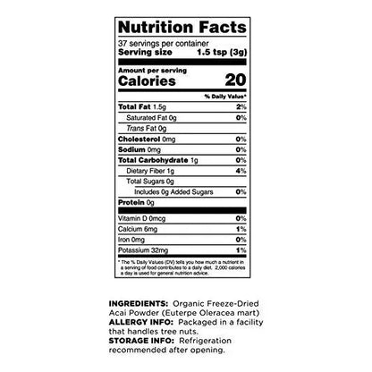 Polvo De Bayas De Açaí Orgánicas 4 Onzas Antioxidantes Y Omega