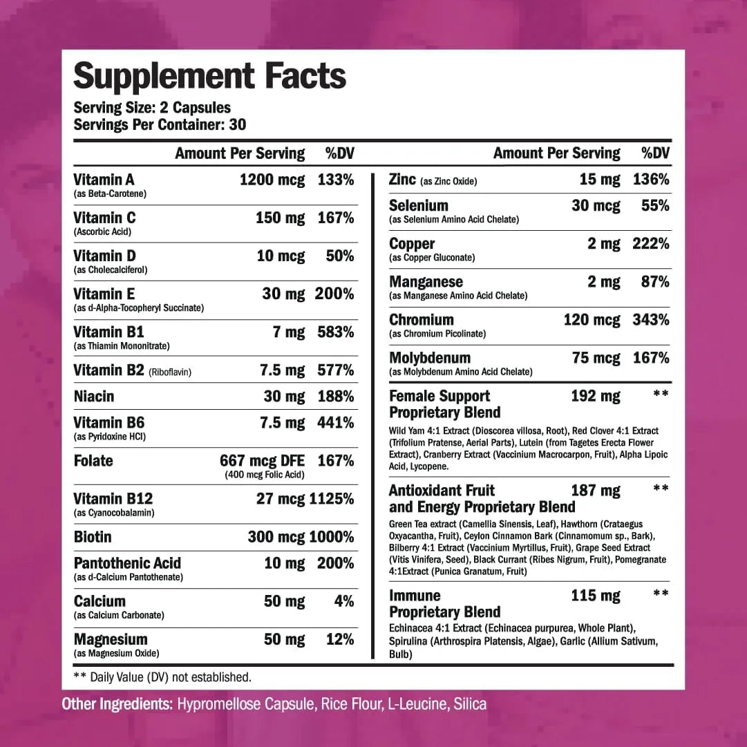 Multivitaminico Diario Mujer Soporte Inmunologico Cabello Piel Uñas 60 Capsulas