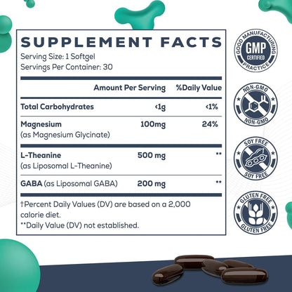 L Teanina Liposomal 500 Mg Con Gaba 200 Mg Y Magnesio 100 Mg Capsulas Suplemento Para Relajacion Y Concentracion