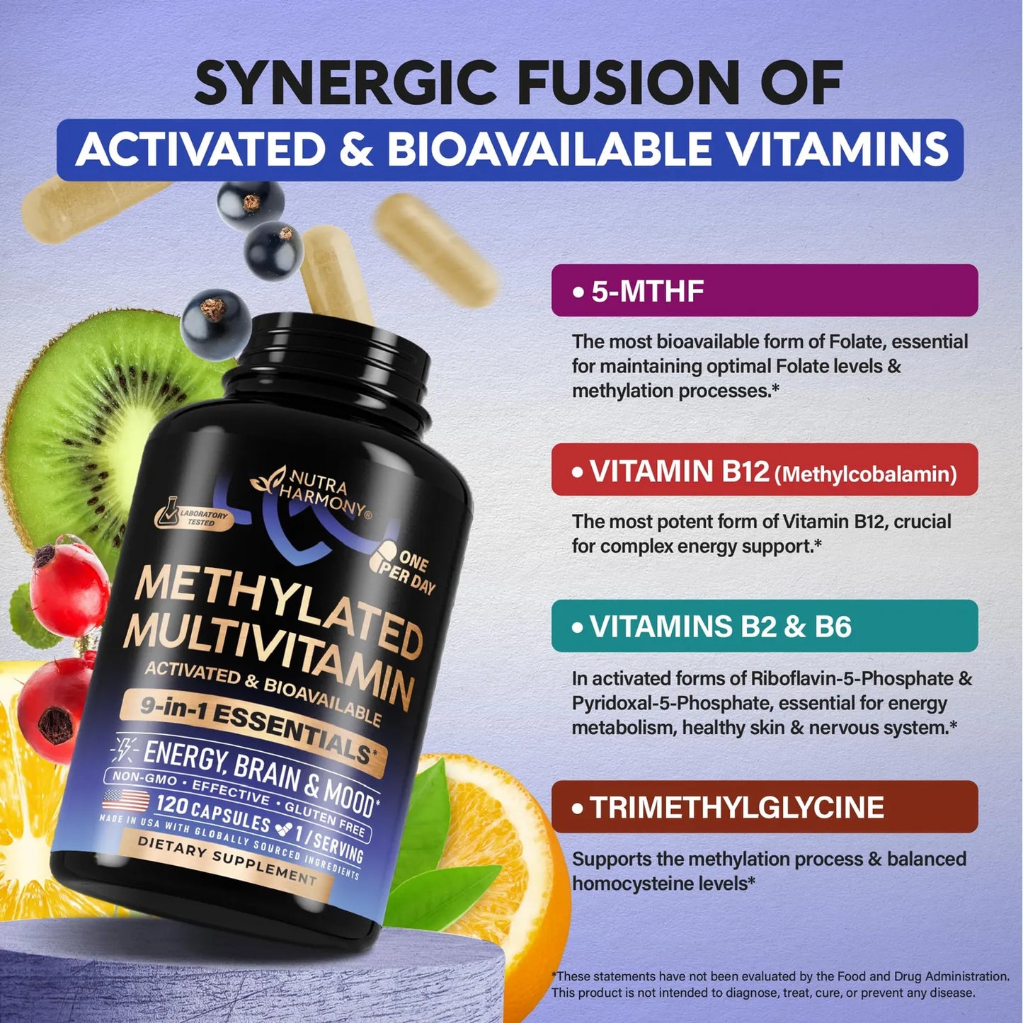 Multivitaminico Metilado Complejo B Con Metilfolato Y B12 Para Energia Y Enfoque