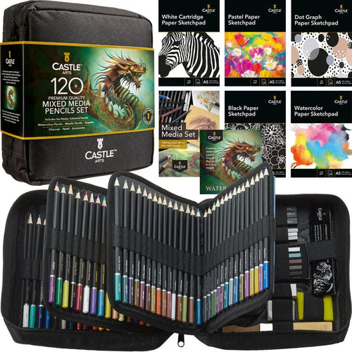 Juego De 120 Lápices Arte Colores Acuarela Pas Medios Mixtos Profesional
