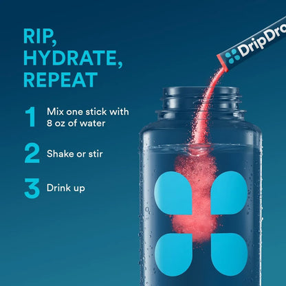Electrolitos En Polvo DripDrop ORS Sabor Uva Ponche Frutas Limonada Fresa Cereza 32 Unidades