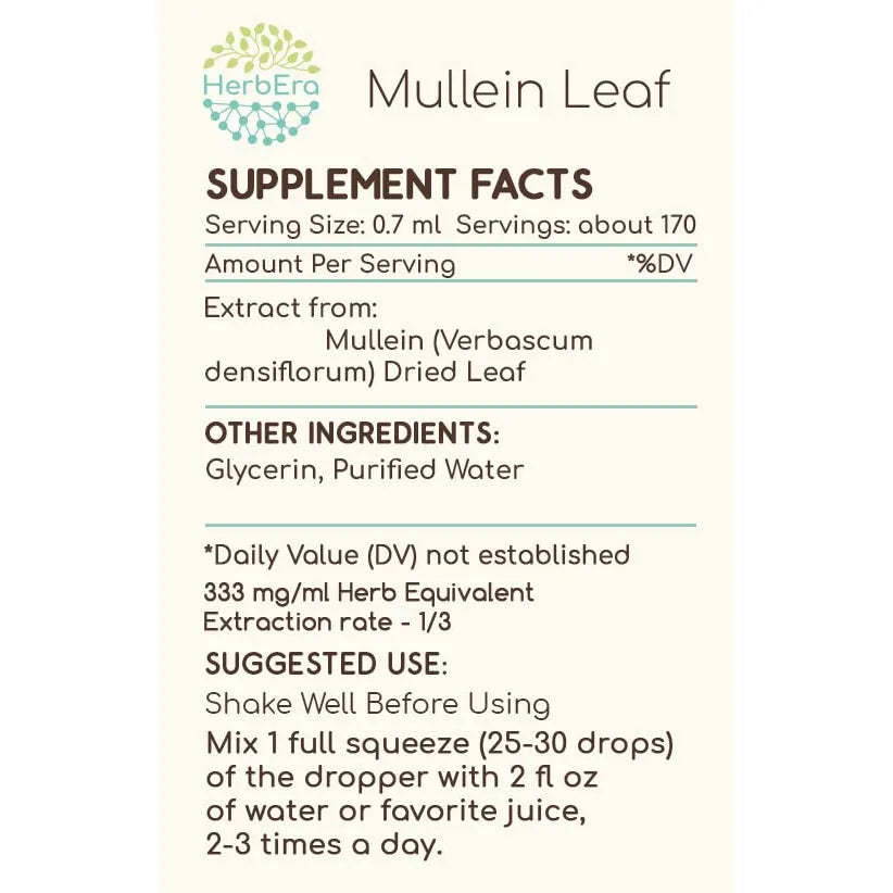 Tintura Mullein Leaf Extracto De Gordolobo Superconcentrado Sin Alcohol 4 Fl Oz