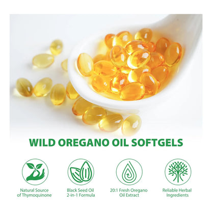 Aceite De Orégano Orgánico En Cápsulas Blandas 6000 Mg Con Aceite De Semilla Negra 120 Unidades