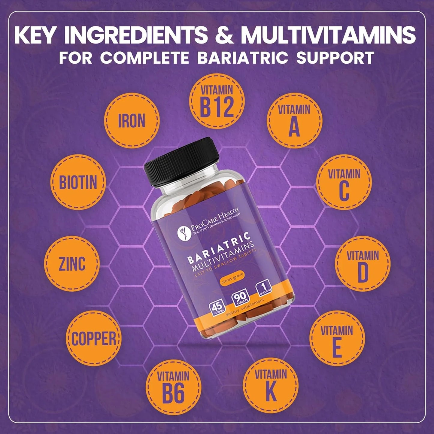 Multivitamínico Bariátrico Con Hierro 45 Mg 90 Tabletas Fáciles De Tragar
