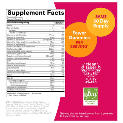 Gomitas Multivitamínicas Mujer Omega 3 DHA EPA Metilfolato 90 Unidades