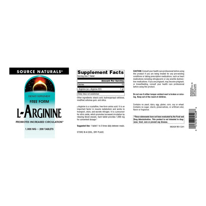 L Arginina 1000 Mg Forma Libre 200 Tabletas Energía Y Salud