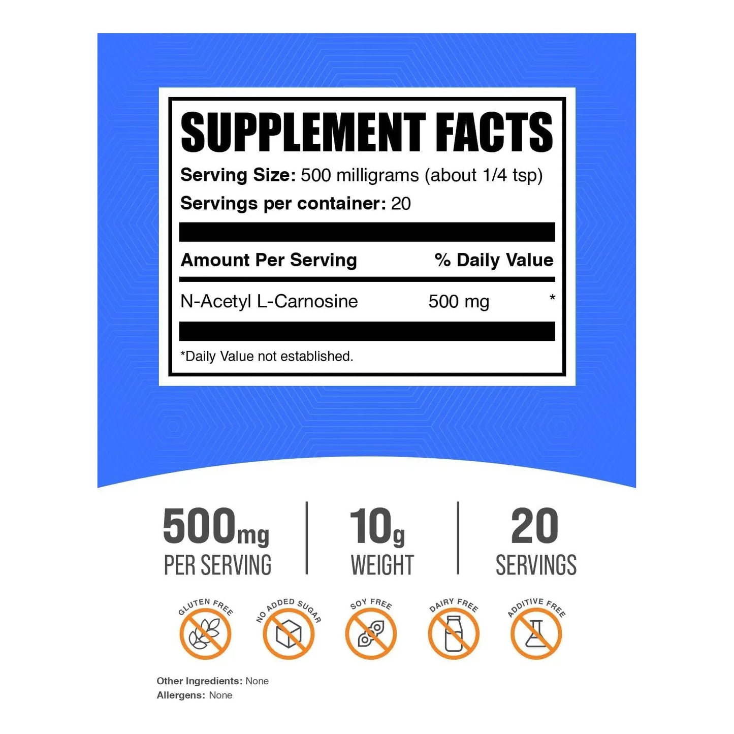N Acetil L Carnosina En Polvo 500 Mg Suplemento Antioxidante Sin Gluten 10 G