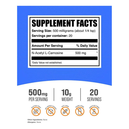 N Acetil L Carnosina En Polvo 500 Mg Suplemento Antioxidante Sin Gluten 10 G