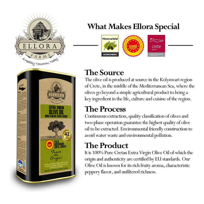 Aceite De Oliva Virgen Extra Primera Extracción Fría Ellora Farms DOP Grecia