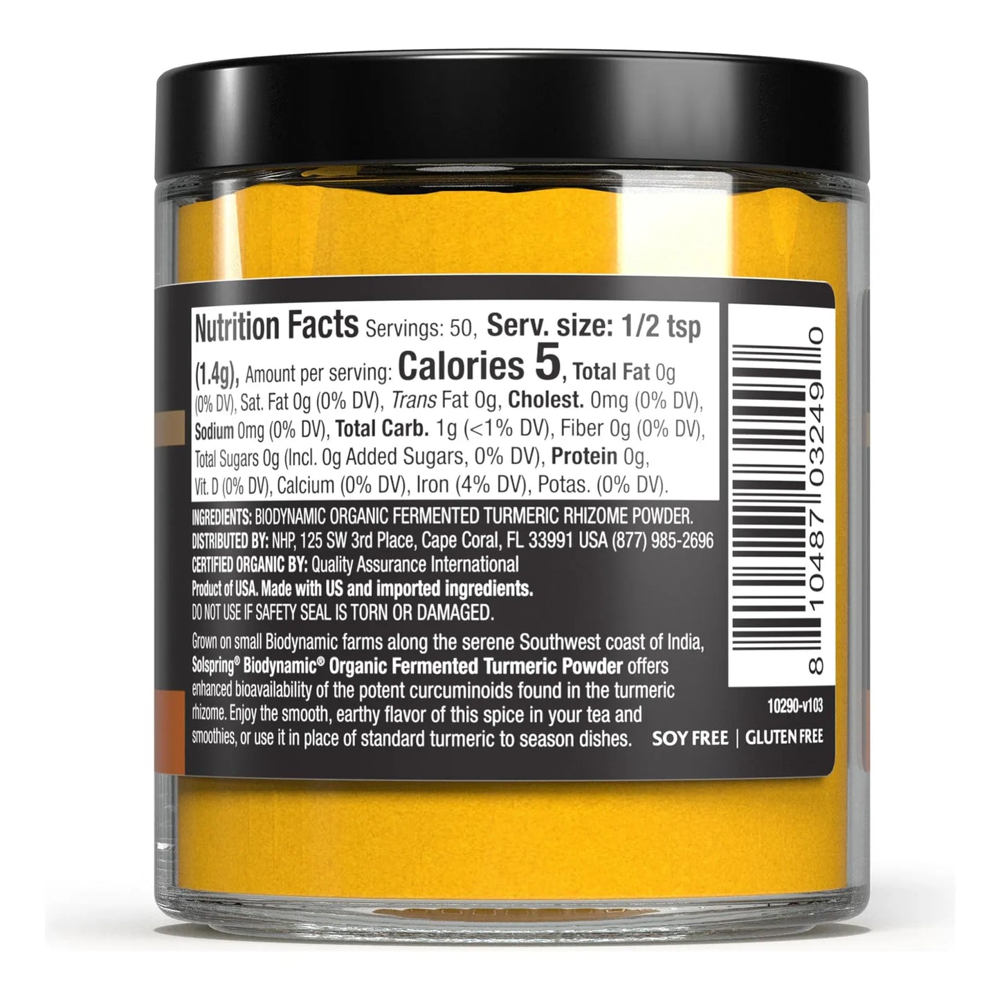 Polvo De Cúrcuma Fermentada Orgánica Biodinámica 68g Sin OMG Sin Gluten Certificado USDA