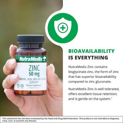 Zinc 50mg NutraMedix Suplemento Para Defensa Inmune Y Piel Saludable 60 Cápsulas