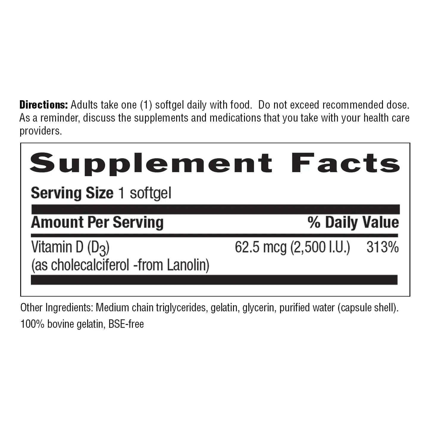 Vitamina D3 2500 Ui 200 Cápsulas Blandas Sin Gluten Importado Ee Uu
