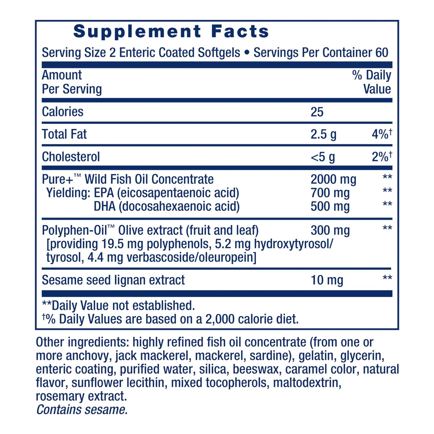 Aceite De Pescado Omega 3 EPA DHA Con Lignanos De Sésamo Y Extracto De Oliva 120 Cápsulas