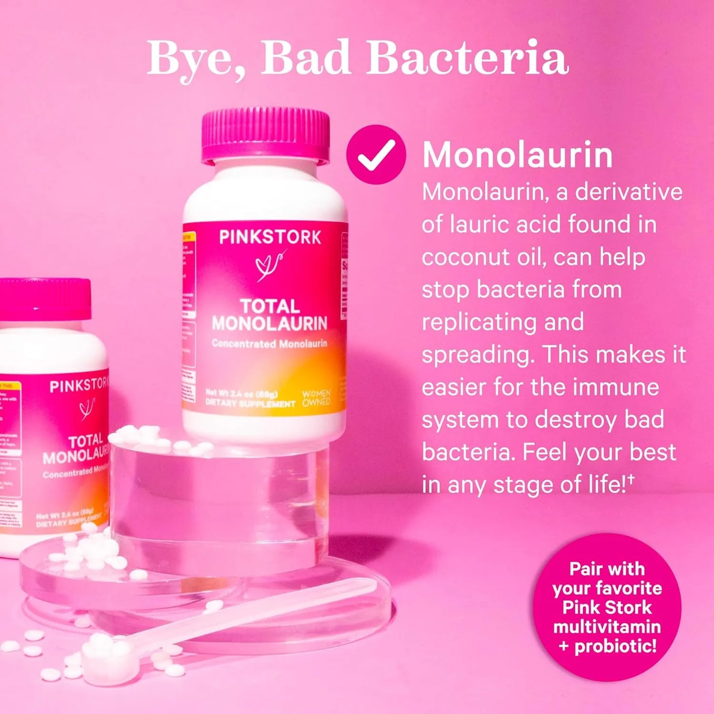 Monolaurina Pink Stork Suplemento Salud Intestinal E Inmunologico 24 Onzas