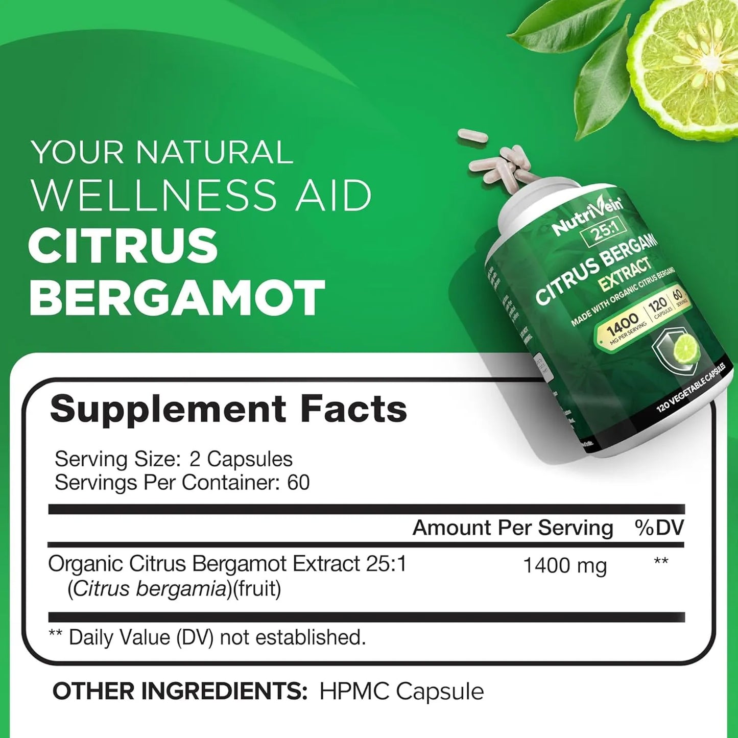 Extracto De Bergamota Citrica 1400 Mg 251 120 Capsulas Nutrivein Suplemento Premium