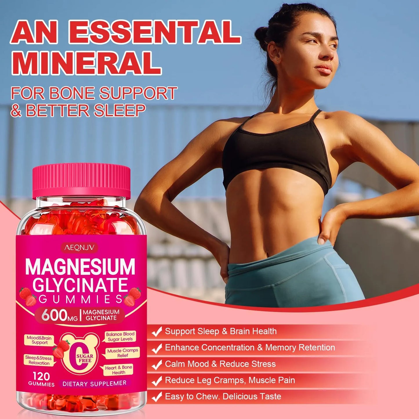 Gomitas Masticables De Glicinato De Magnesio 600 Mg Con Potasio Para Dormir Y Relajación