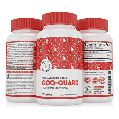 Legacy Wellness CoQ10 200 Mg Suplemento Natural Energía Corazón Antioxidante 30 Cápsulas