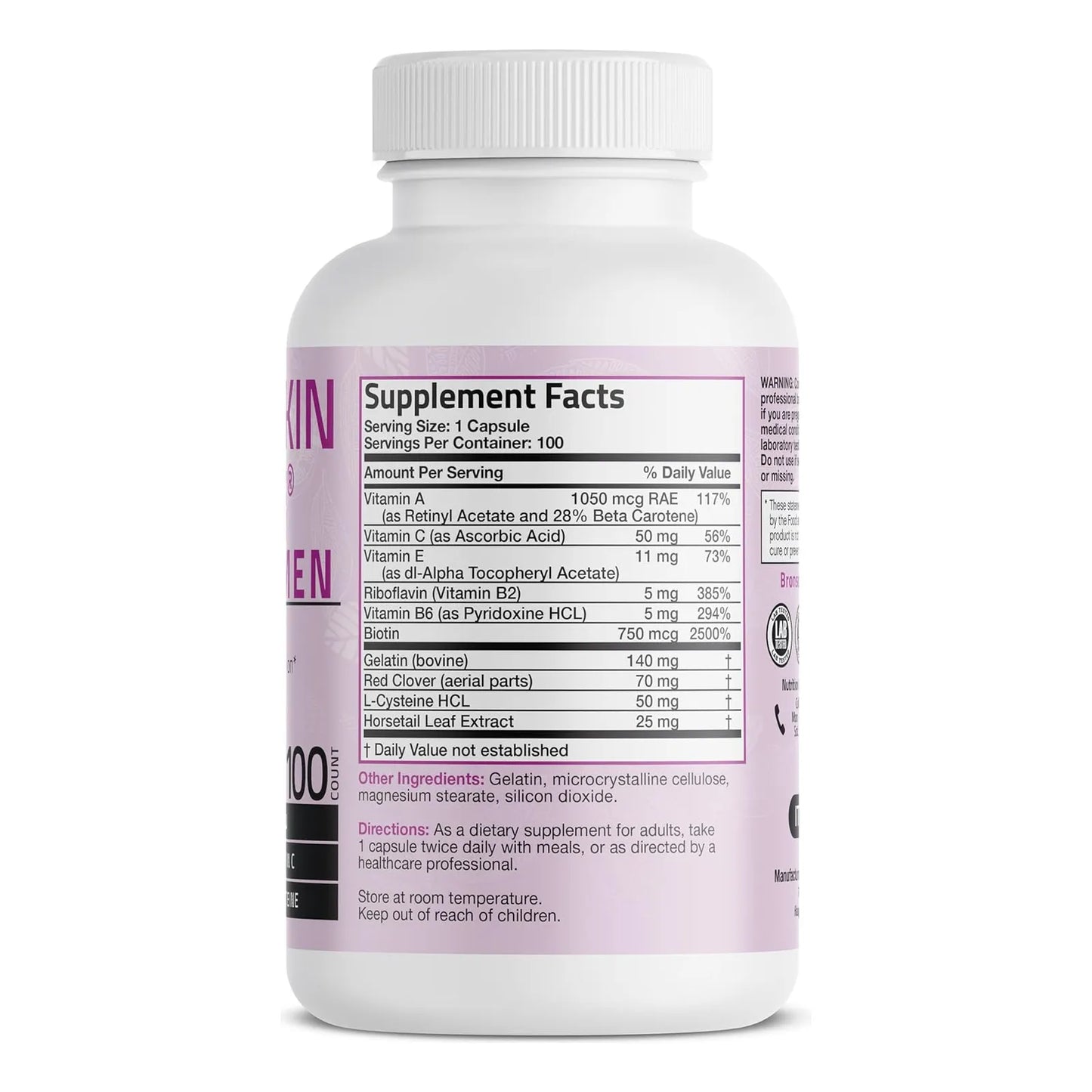 Suplemento Vitamínico Biotina Cabello Piel Uñas Bronson 100 Cápsulas Potencia Superior