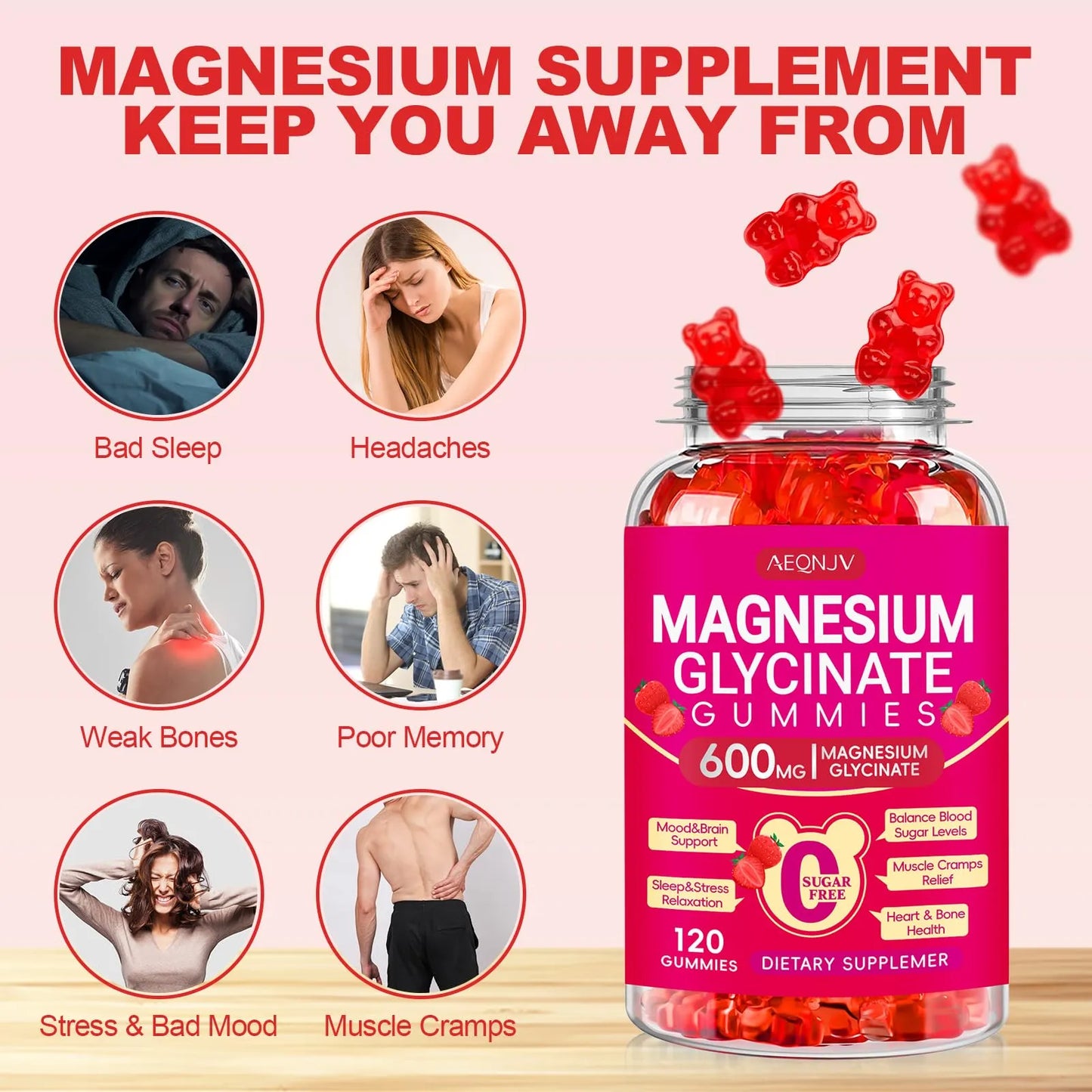 Gomitas Masticables De Glicinato De Magnesio 600 Mg Con Potasio Para Dormir Y Relajación
