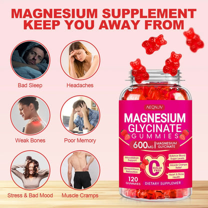 Gomitas Masticables De Glicinato De Magnesio 600 Mg Con Potasio Para Dormir Y Relajación