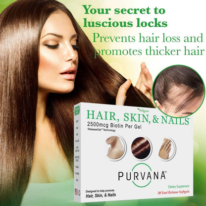 Purvana Vitamina Cabello Piel Uñas 2500 Mcg Biotina Acido Folico Dmae Usa