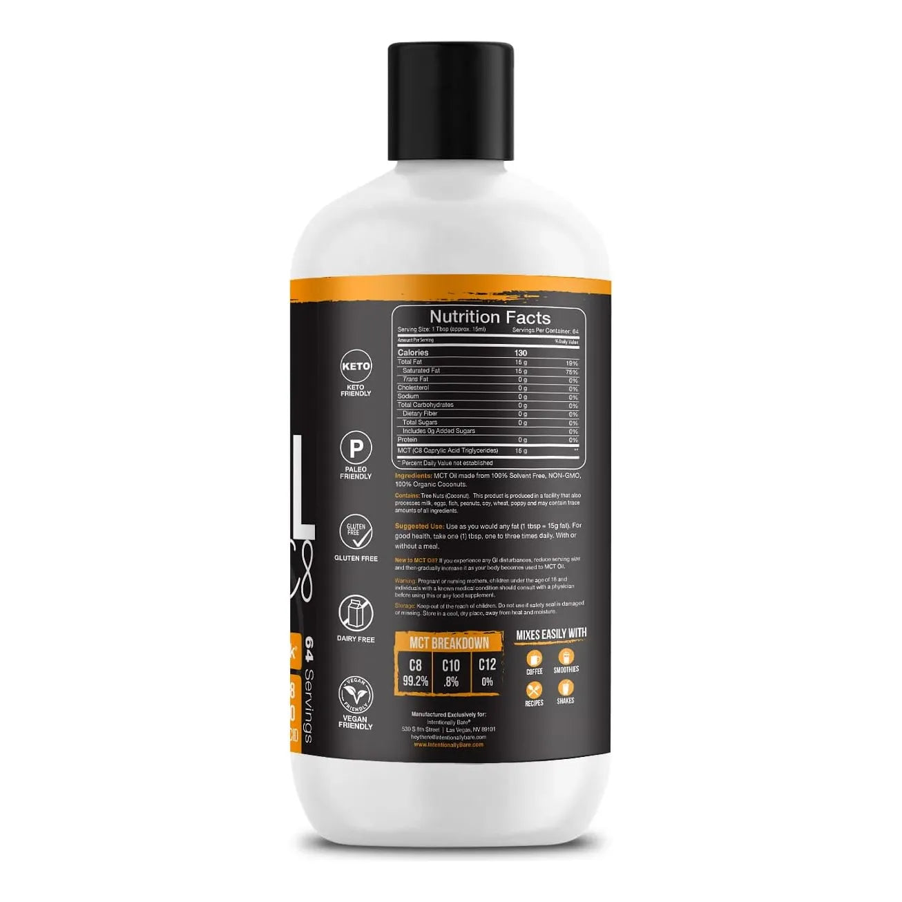 Aceite Mct C8 Orgánico Para Dietas Keto Y Veganas Energía Cerebral Instantánea