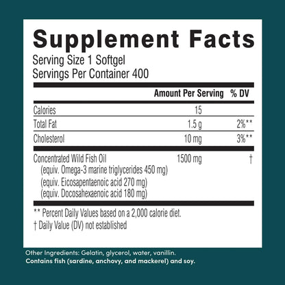 Aceite De Pescado Salvaje Omega 3 Epa Dha 1500 Mg 400 Capsulas Salud Cerebral Y Cardiovascular