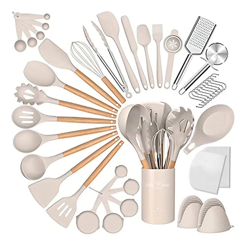 Juego De Utensilios De Cocina De Silicona Espatulas Antiadherentes Y Seguras