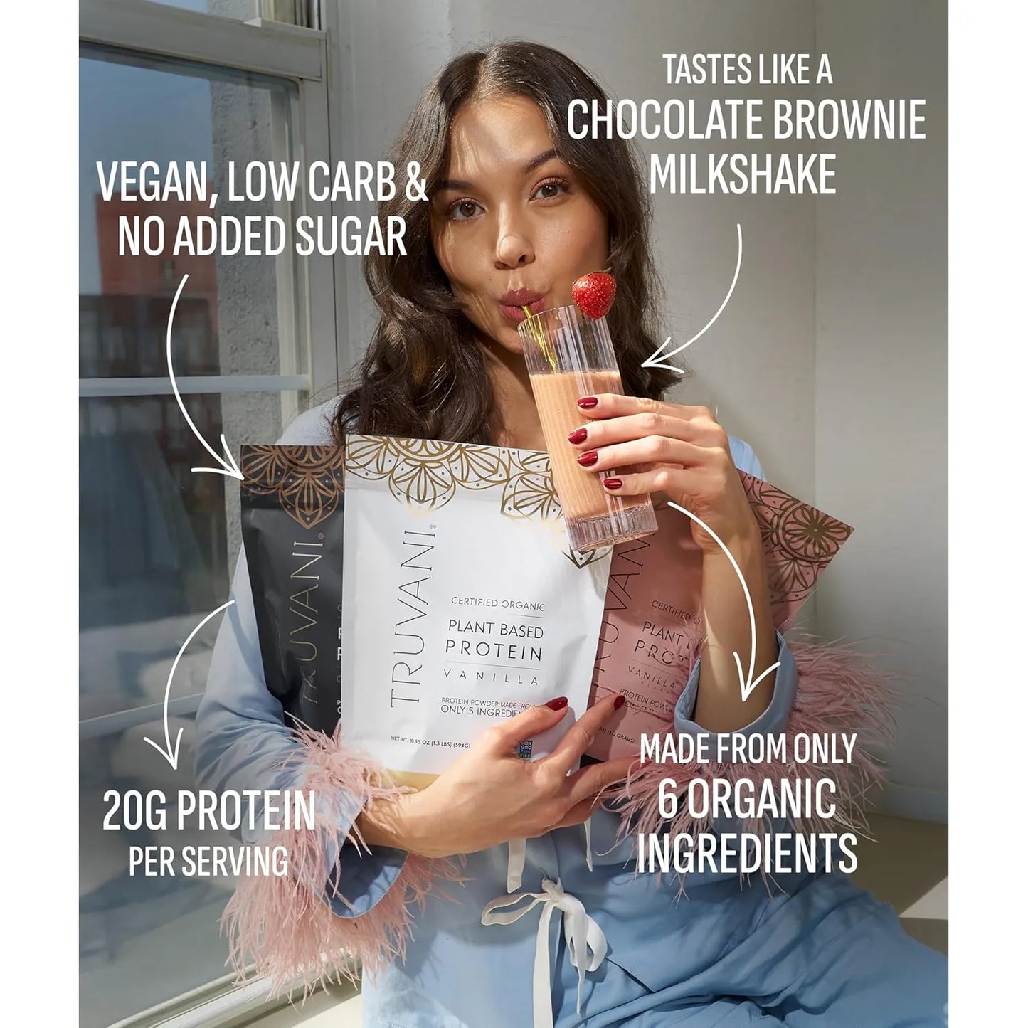 Proteina De Guisante En Polvo Chocolate Organico Truvani 20g Vegana Keto Sin Gluten