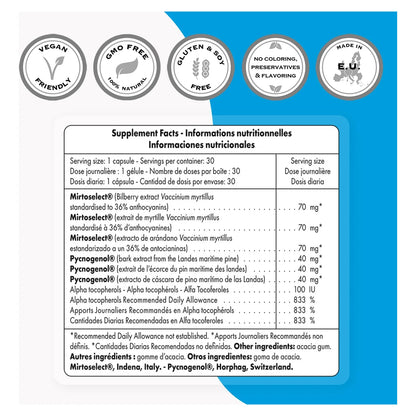 Suplemento Control Presión Ocular Con Extracto Arándano Y Corteza Pino 30 Cápsulas