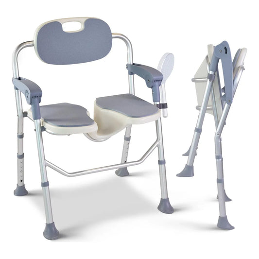 Silla De Ducha Plegable 5 Niveles Ajustables Pies Anti Seguridad Y Comodidad