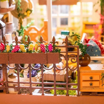 Robotime DIY Miniature Dollhouse Kit Garden House Con Mueble Luces LED