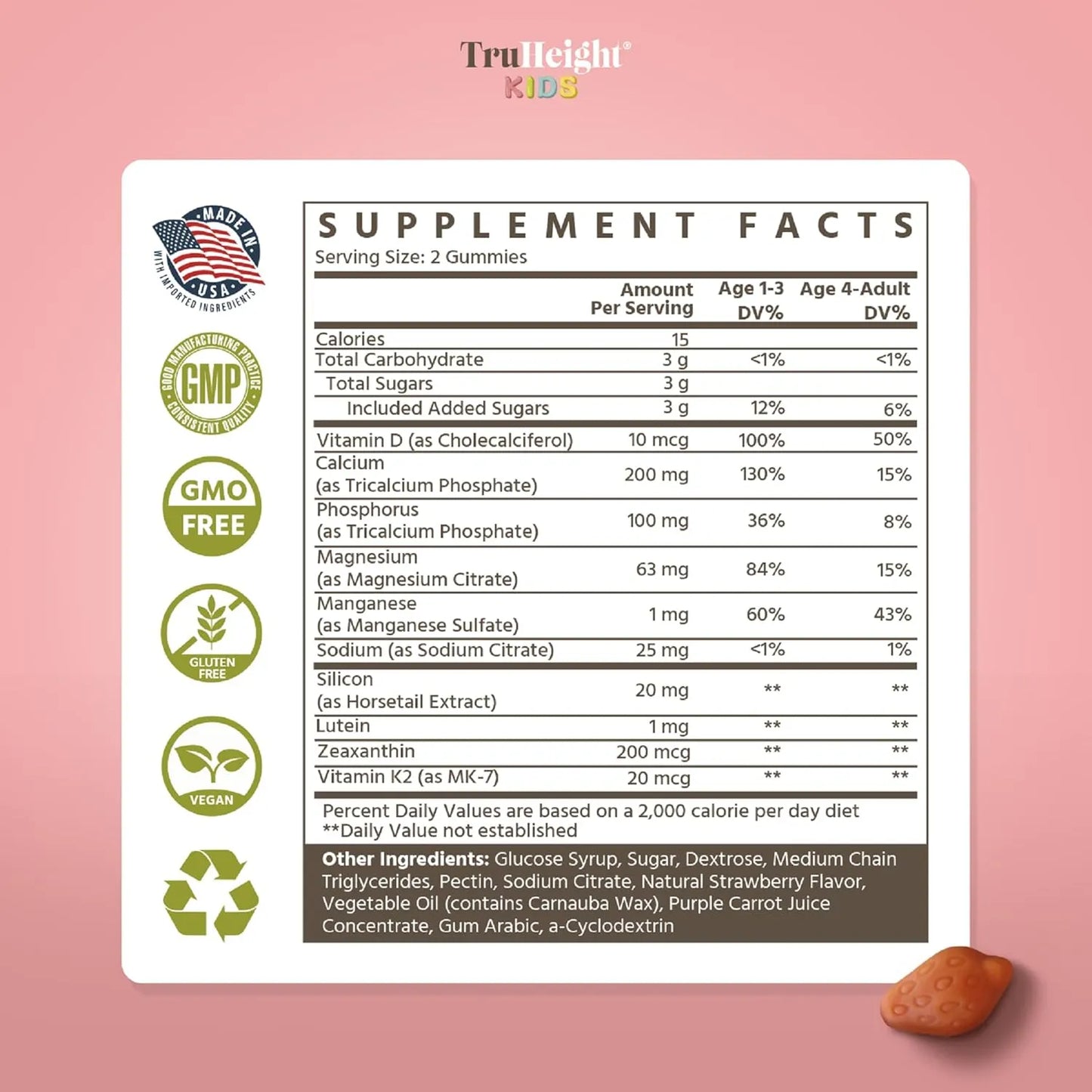 Gomitas TruHeight Crecimiento Óseo Infantil Sabor Fresa Con Vitaminas Naturales
