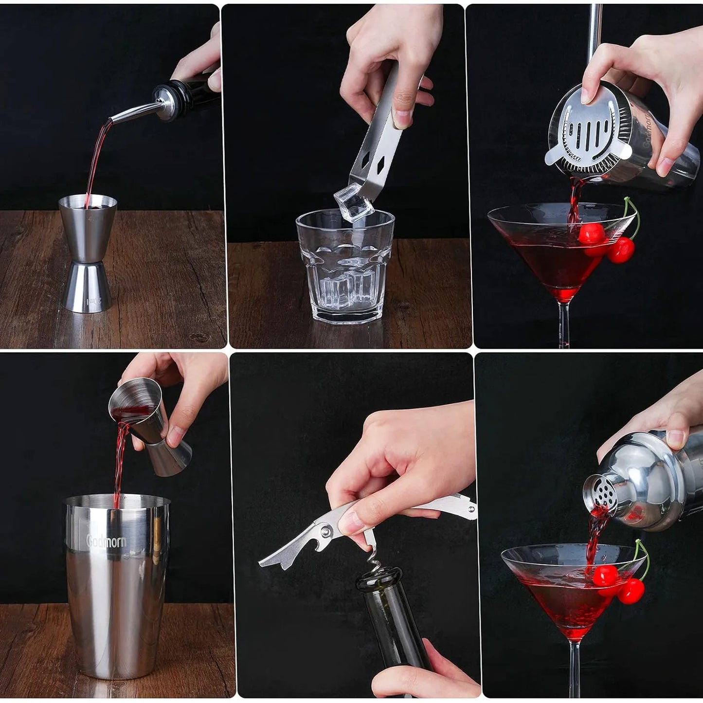 Kit De Cocteleria 15 Piezas Con Soporte Bambu Y Libro Recetas