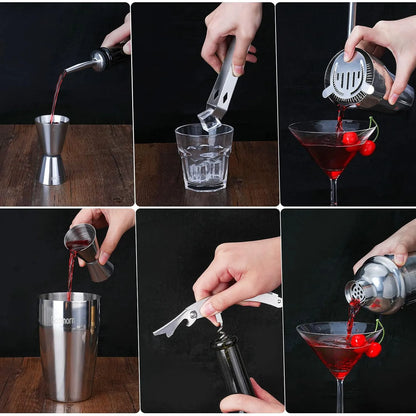 Kit De Cocteleria 15 Piezas Con Soporte Bambu Y Libro Recetas