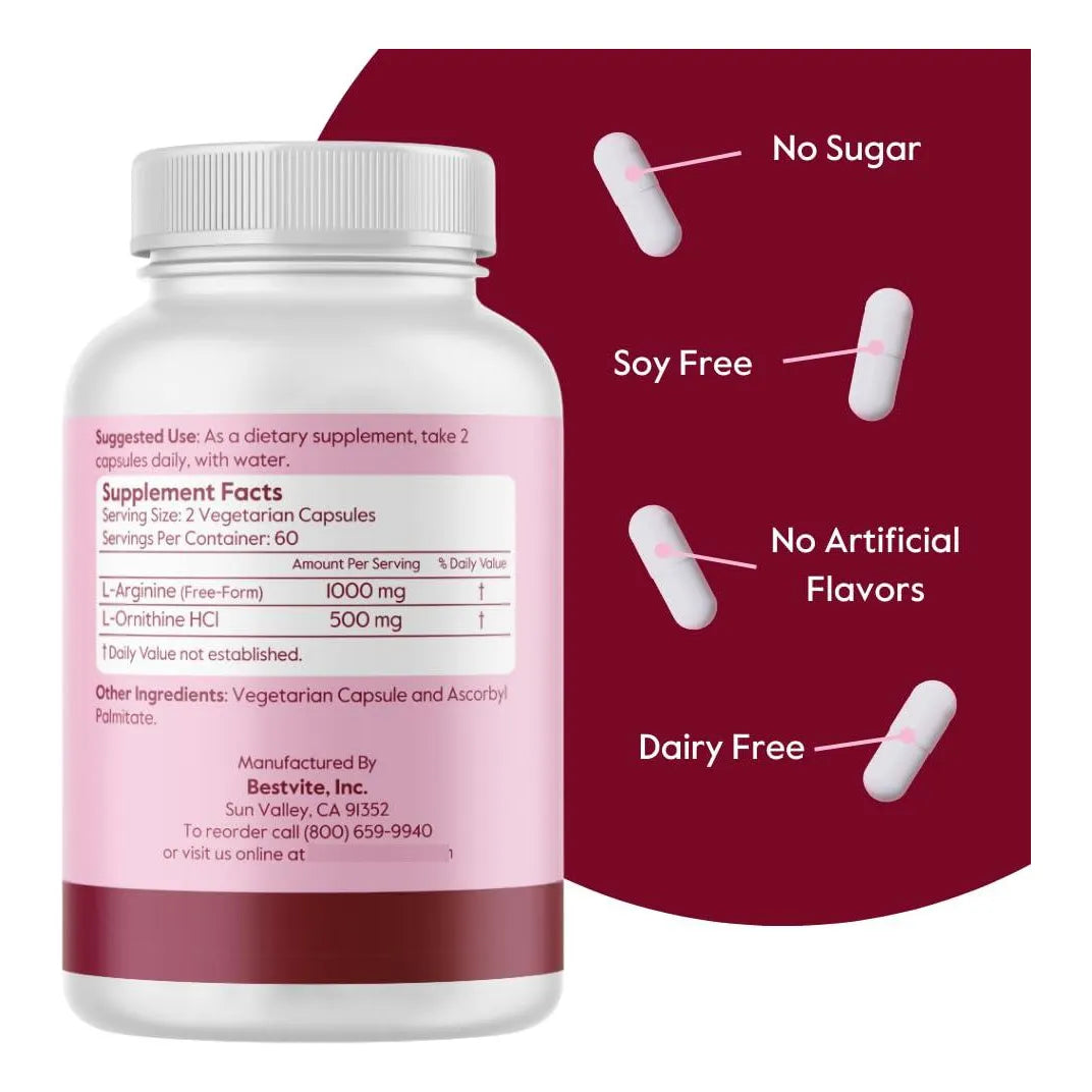 L Arginina L Ornitina 500 250 Mg 120 Capsulas Veganas Sin Aditivos Certificado GMP