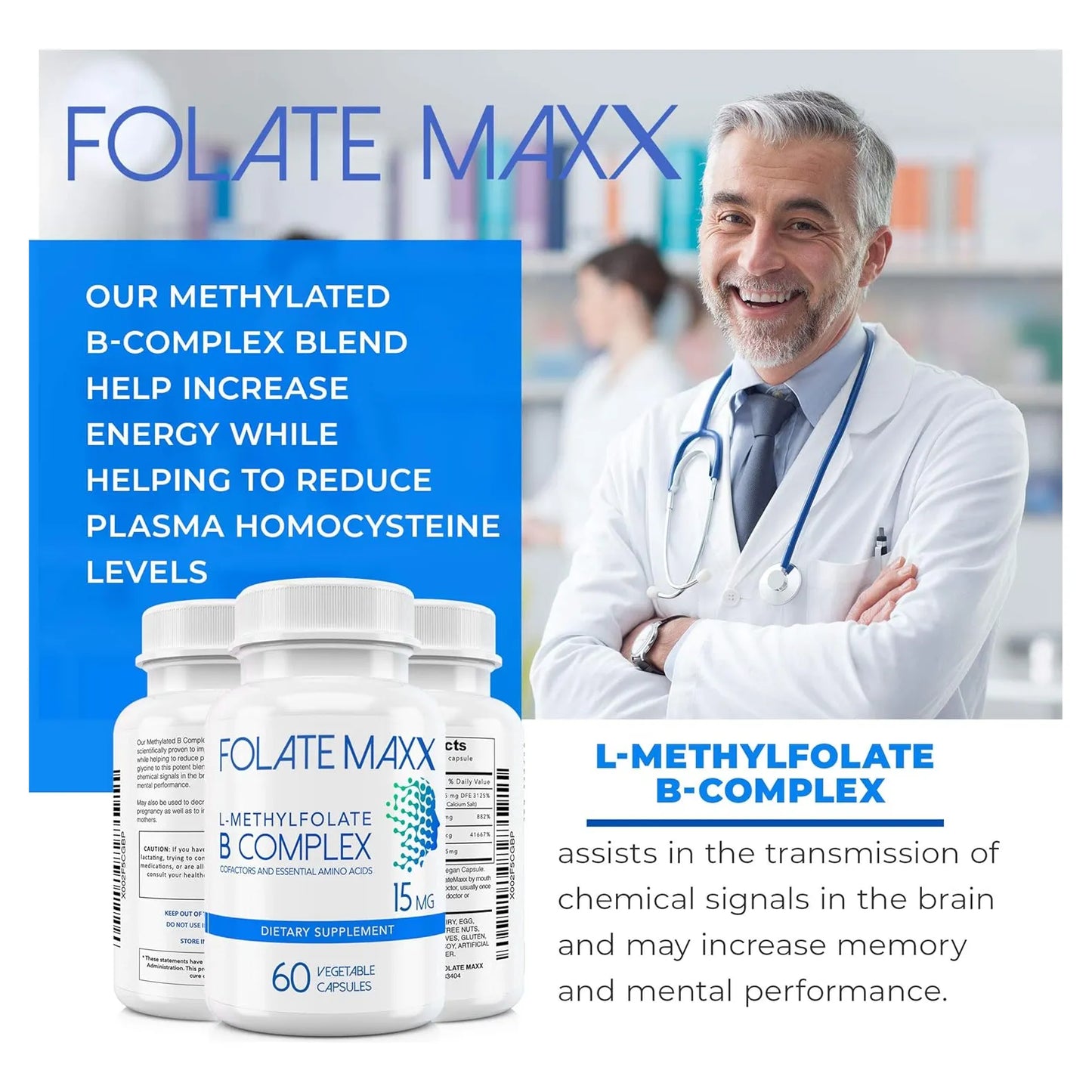 FolateMaxx L Metilfolato B12 Metilcobalamina B6 15 Mg 60 Capsulas Complejo B Activo