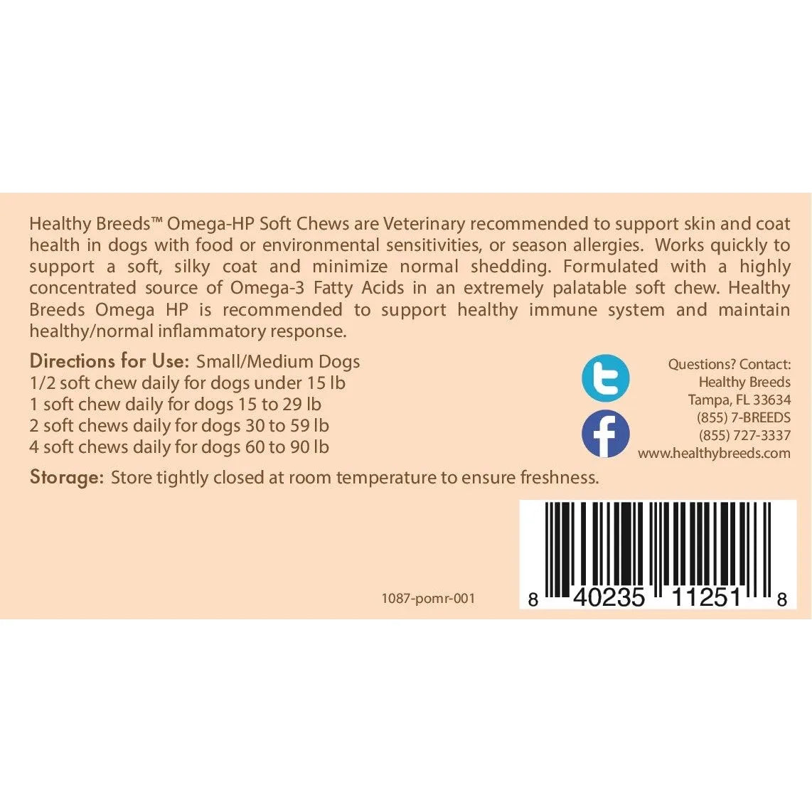 Masticables Suaves Omega Hp Para Piel Y Pelaje De Pomeranian Healthy Breeds 60 Unidades